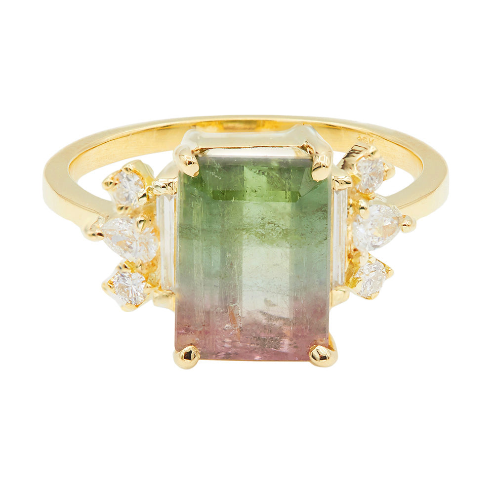 Watermelon tourmaline diamond Galaxy Ring