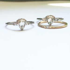 Galaxy pear rose cut diamond white gold ring