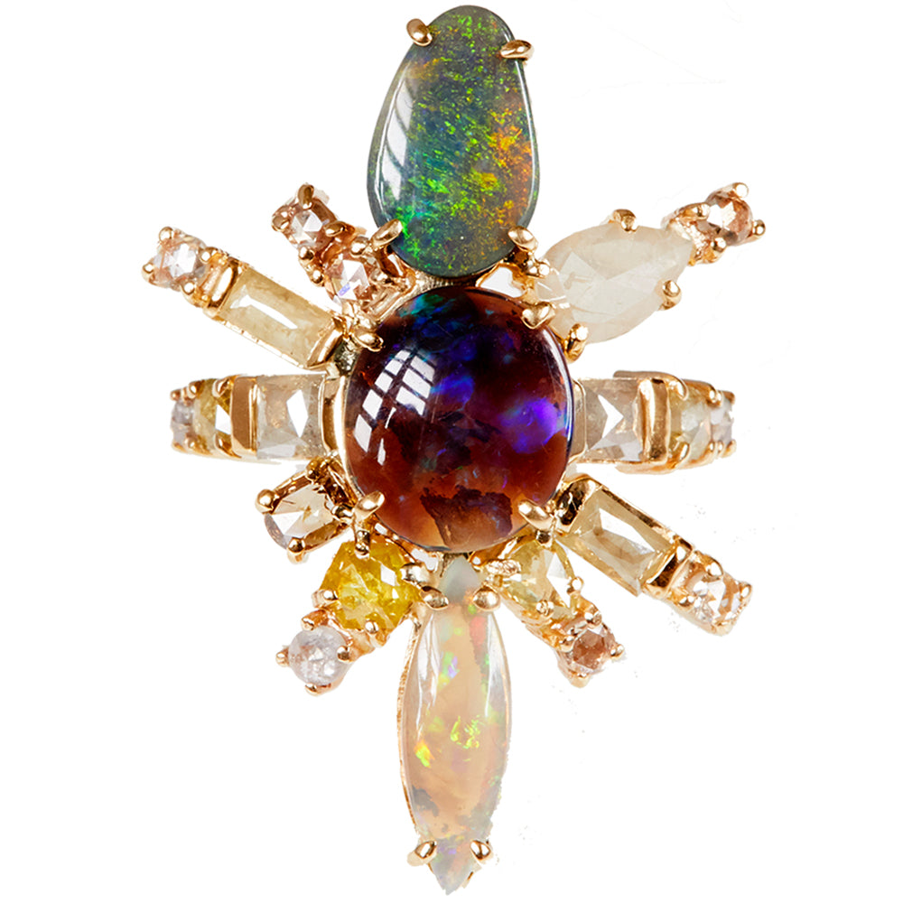 Galaxy black opal diamond ring