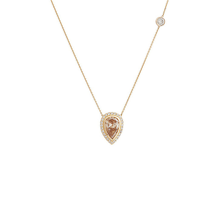 Galaxy orangish brown pear diamond necklace