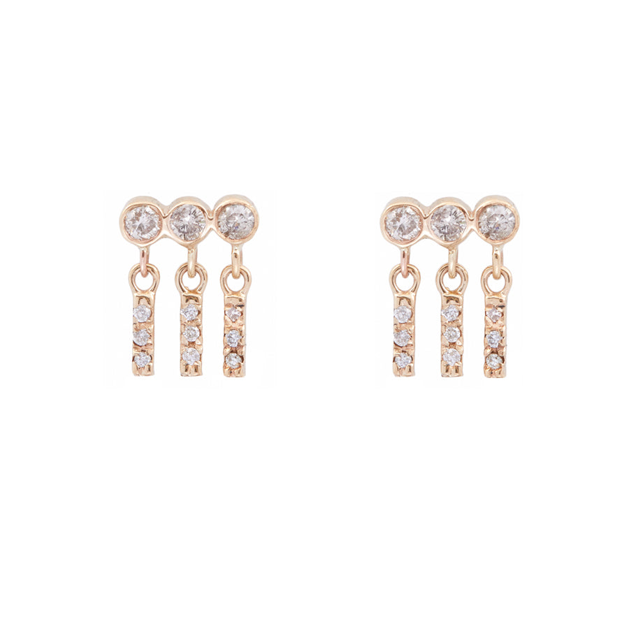 Gravity triple diamond swinging diamond bar stud earrings