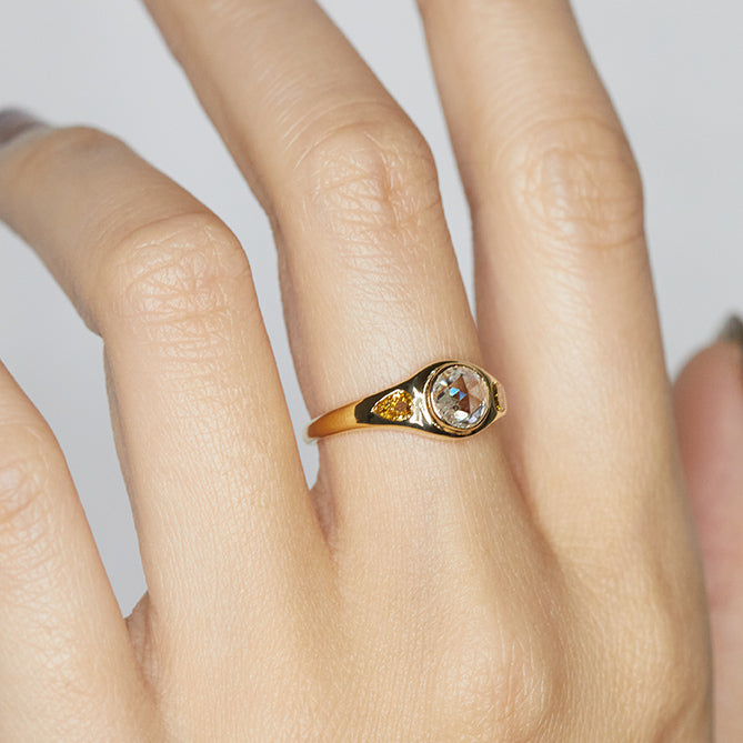 Neptune rose cut round diamond ring