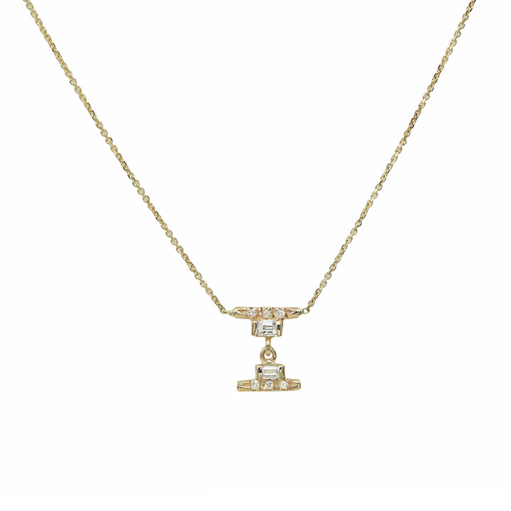 Gravity reflection baguette diamond necklace
