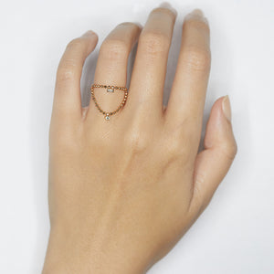 Elements diamond rose gold double chain ring