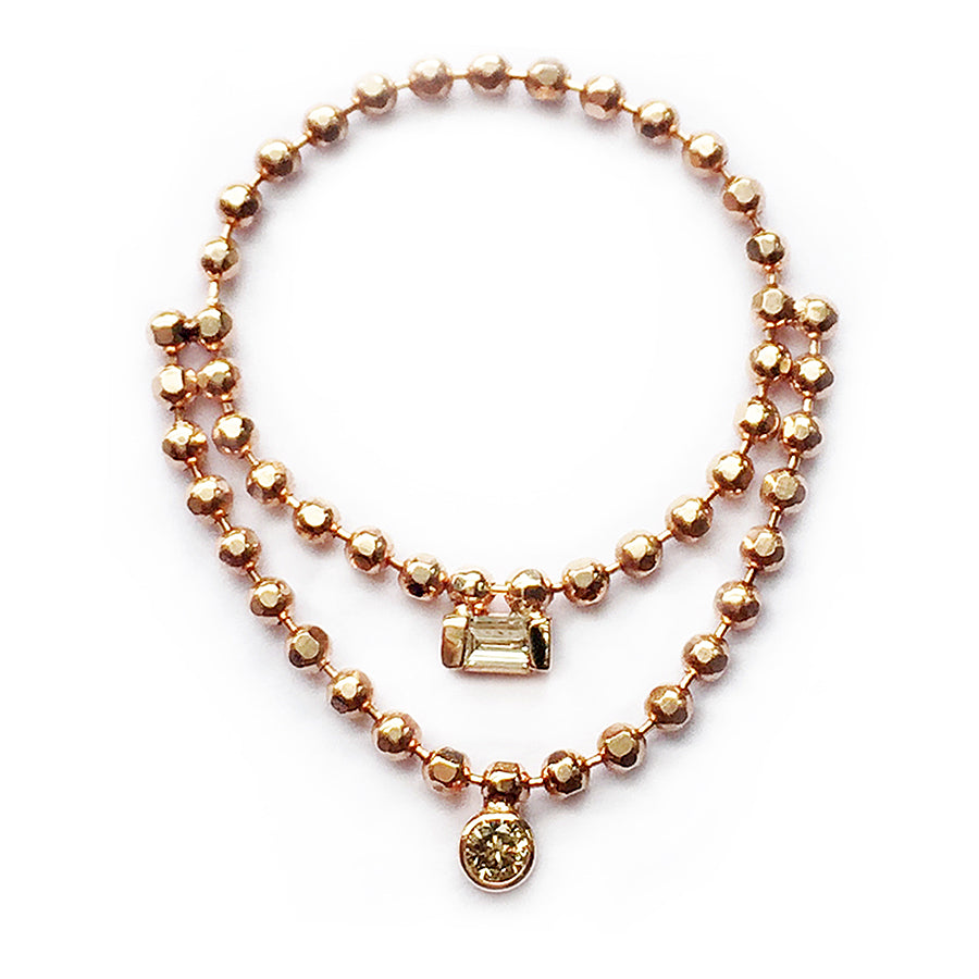 Elements diamond rose gold double chain ring