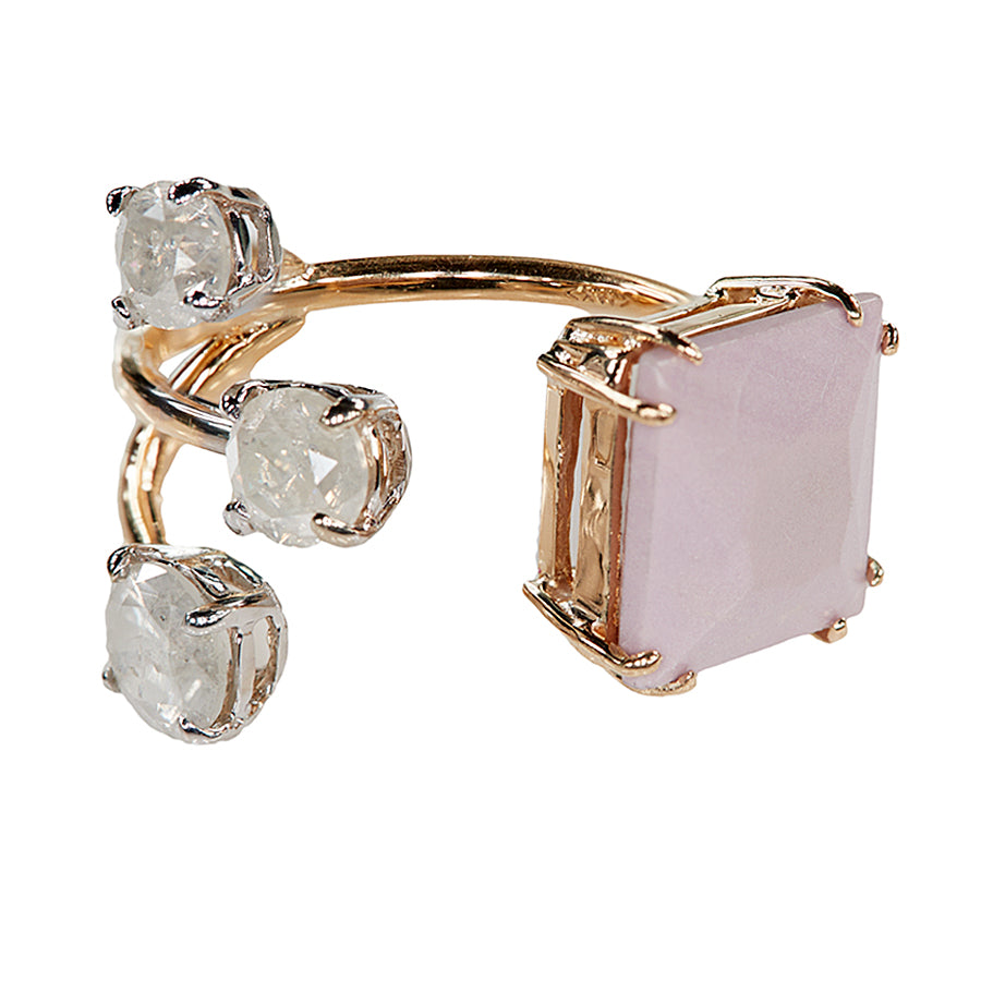 Galaxy Rare phosphosiderite icy gray diamond open ring