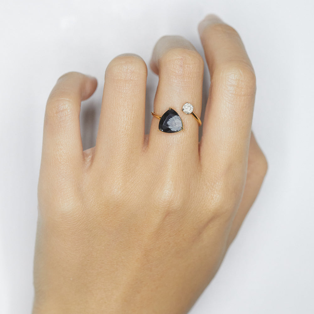 Galaxy Rare snowflake obsidian diamond ring xiao wang jewelry
