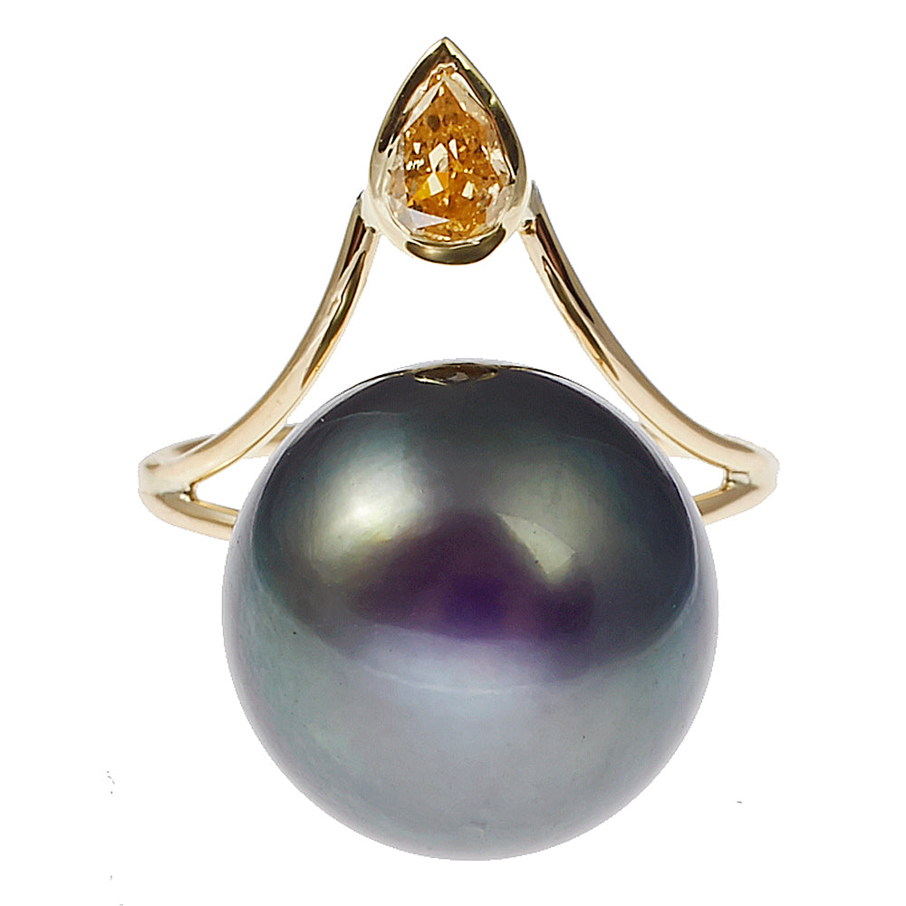 Galaxy Tahitian pearl pear diamond ring