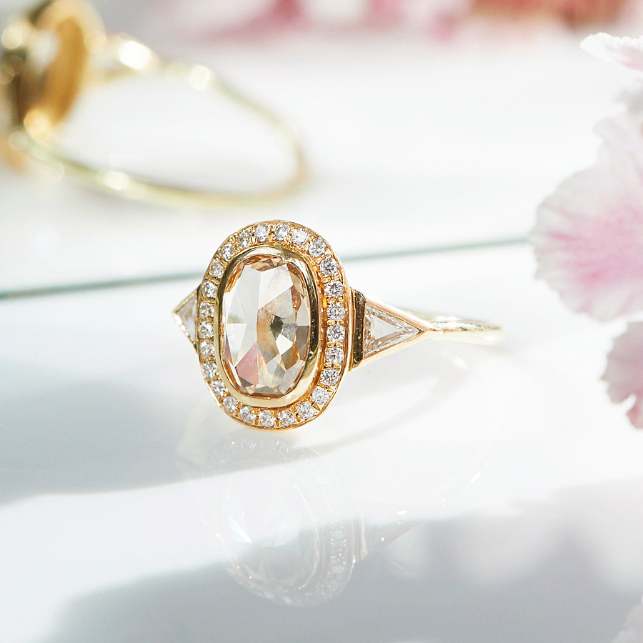 Galaxy Oval Rose Cut Diamond Ring 7.5
