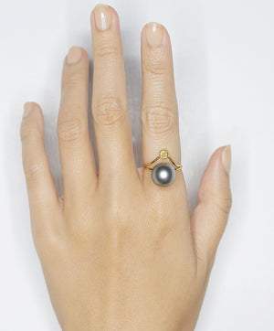 Galaxy Tahitian pearl cushion diamond ring