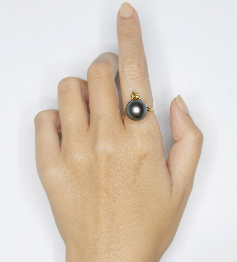 Galaxy Tahitian pearl pear diamond ring