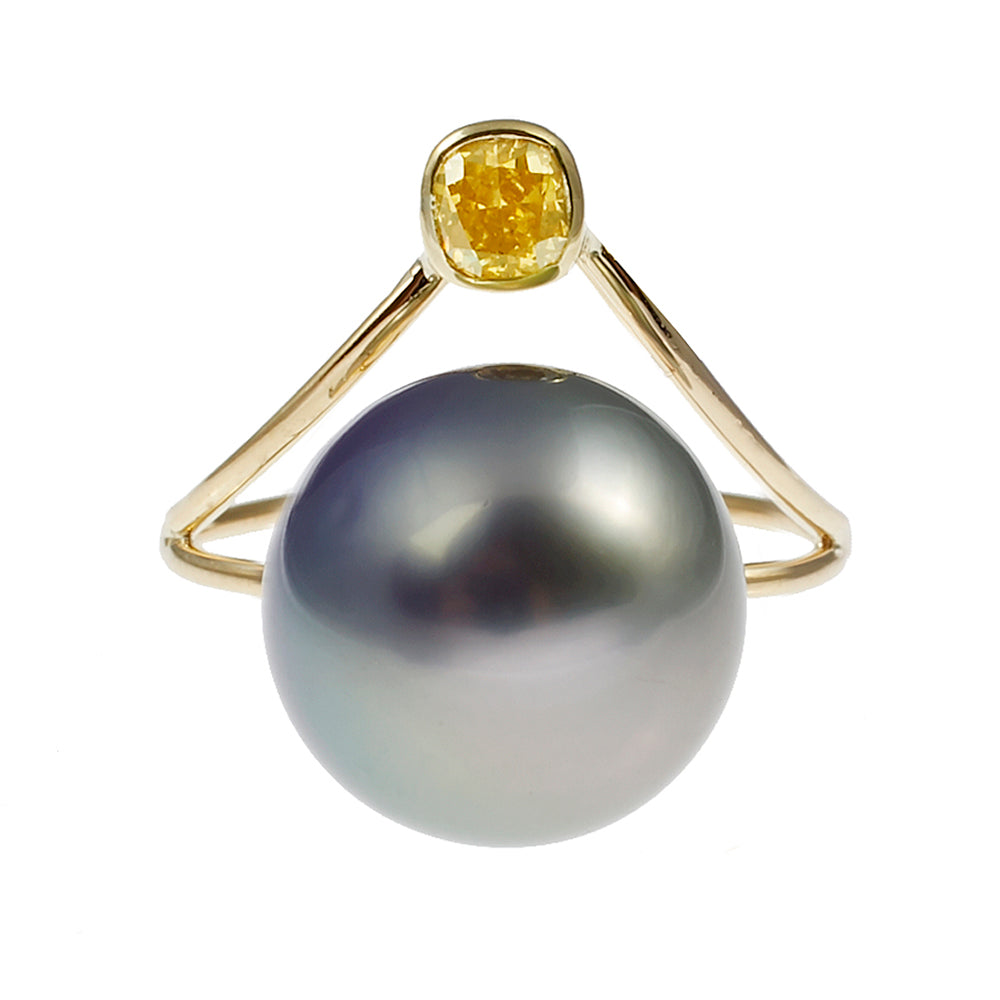 Galaxy Tahitian pearl cushion diamond ring