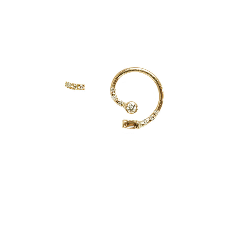 Gravity curve diamond mismatch earrings