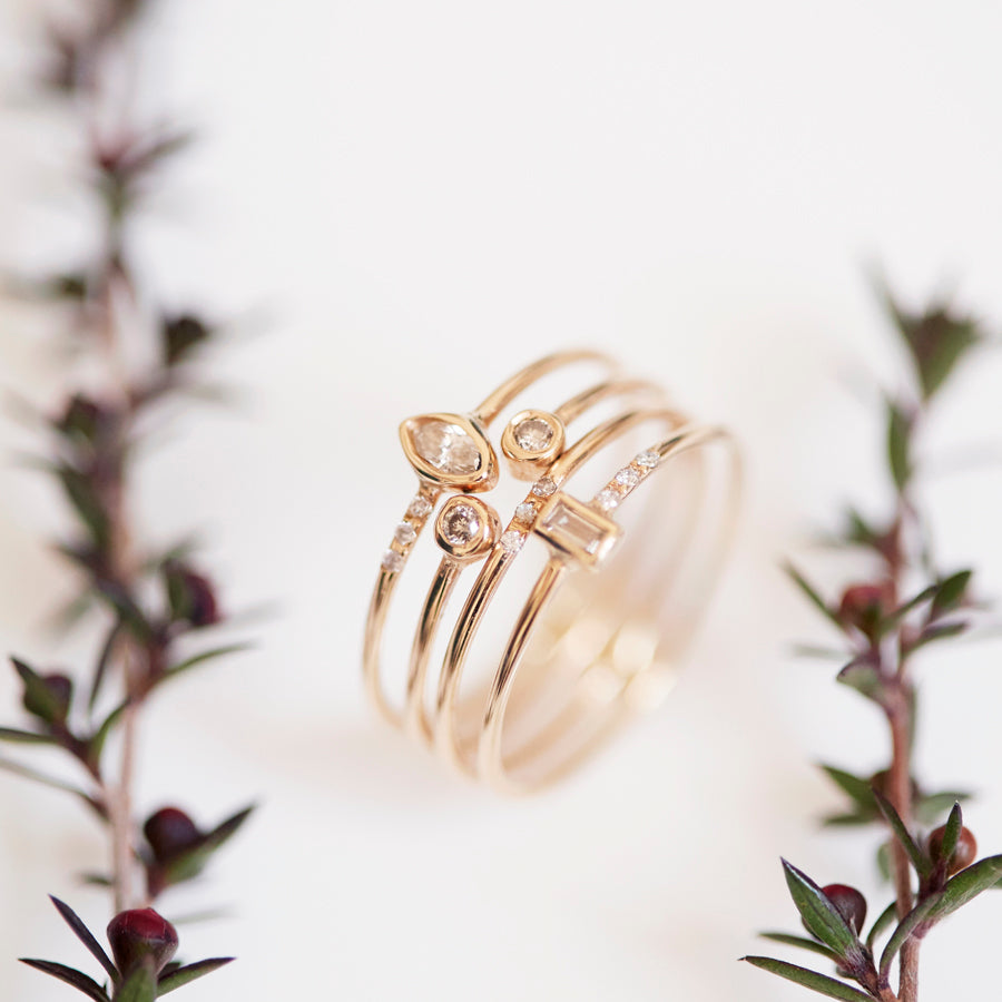 Gravity full stack ring (with marquise diamond)