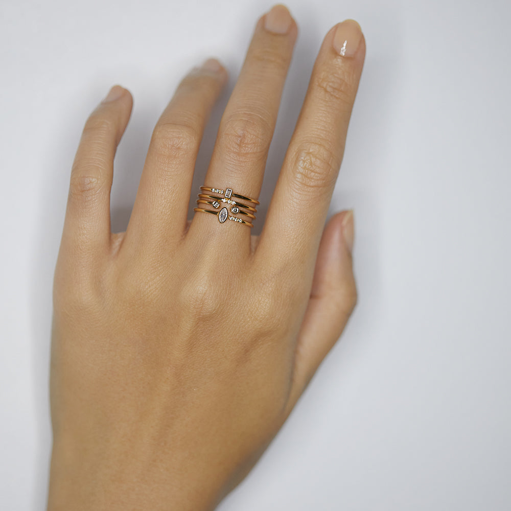 Gravity full stack ring (with marquise diamond)