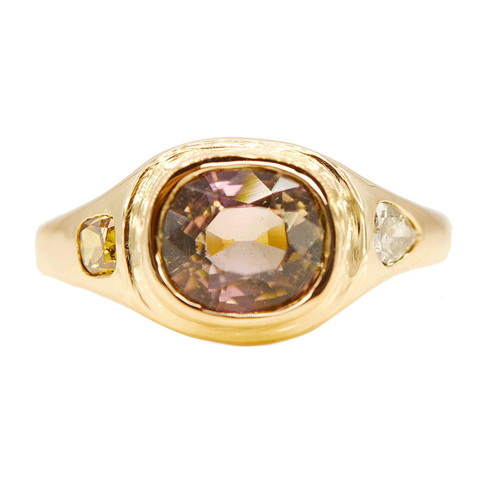 Neptune watermelon oval tourmaline diamond signet ring