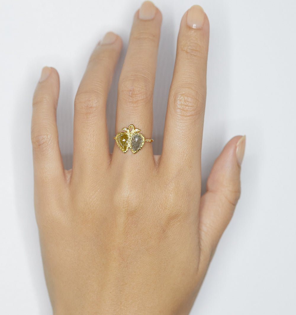 twin heart rose cut diamond ring