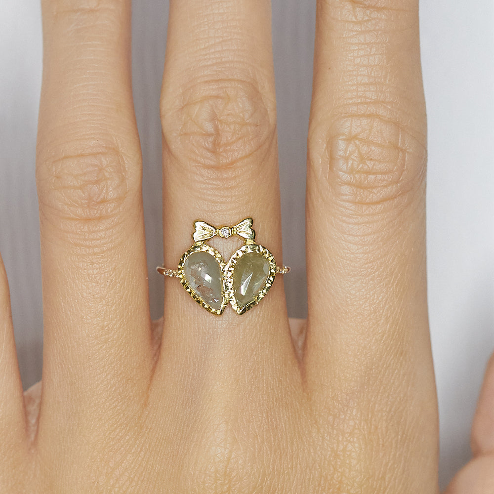 tiny bow heart rose cut diamond ring