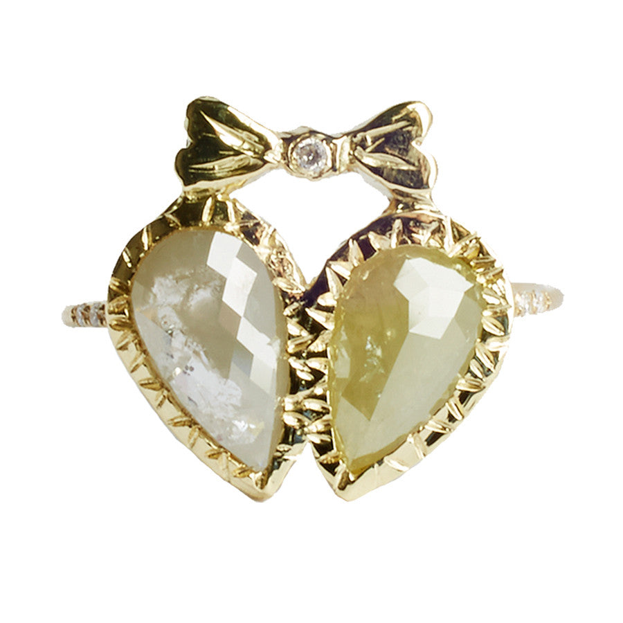 tiny bow heart rose cut diamond ring