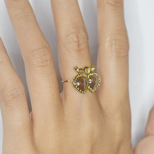 Double heart rose cut diamond ring
