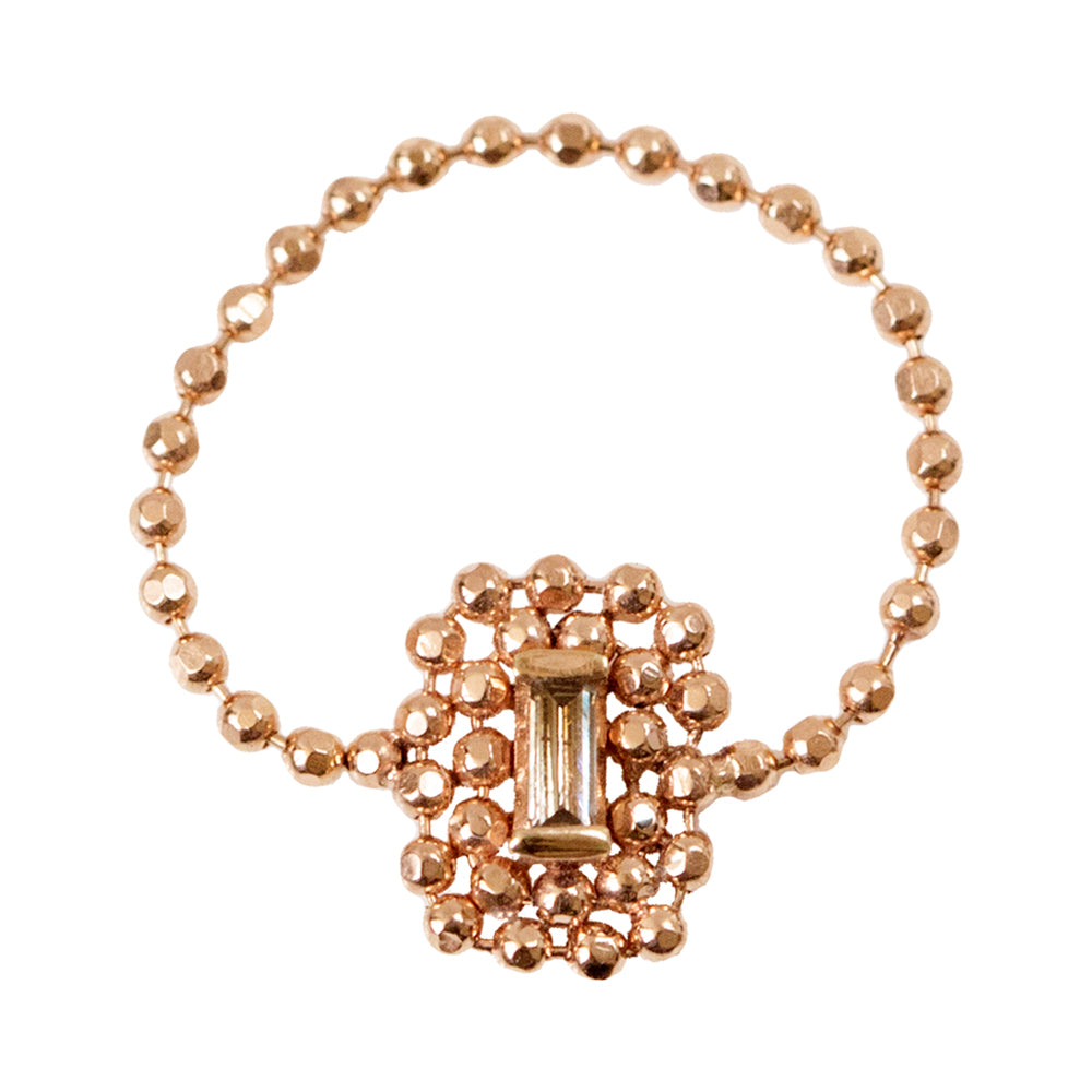 Elements baguette champagne diamond rose gold chain ring