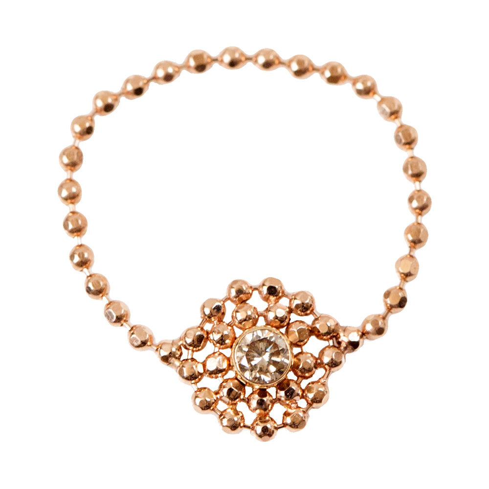Elements round champagne diamond rose gold chain ring