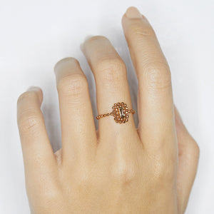 Elements baguette champagne diamond rose gold chain ring