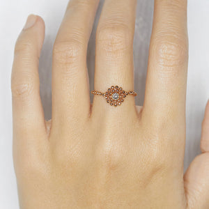 Elements round champagne diamond rose gold chain ring