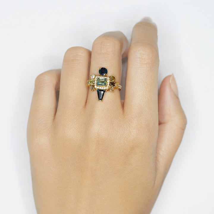 Galaxy blue and green sapphire color diamond ring