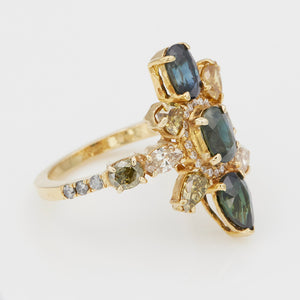 Galaxy blue and bluish green sapphire color diamond ring