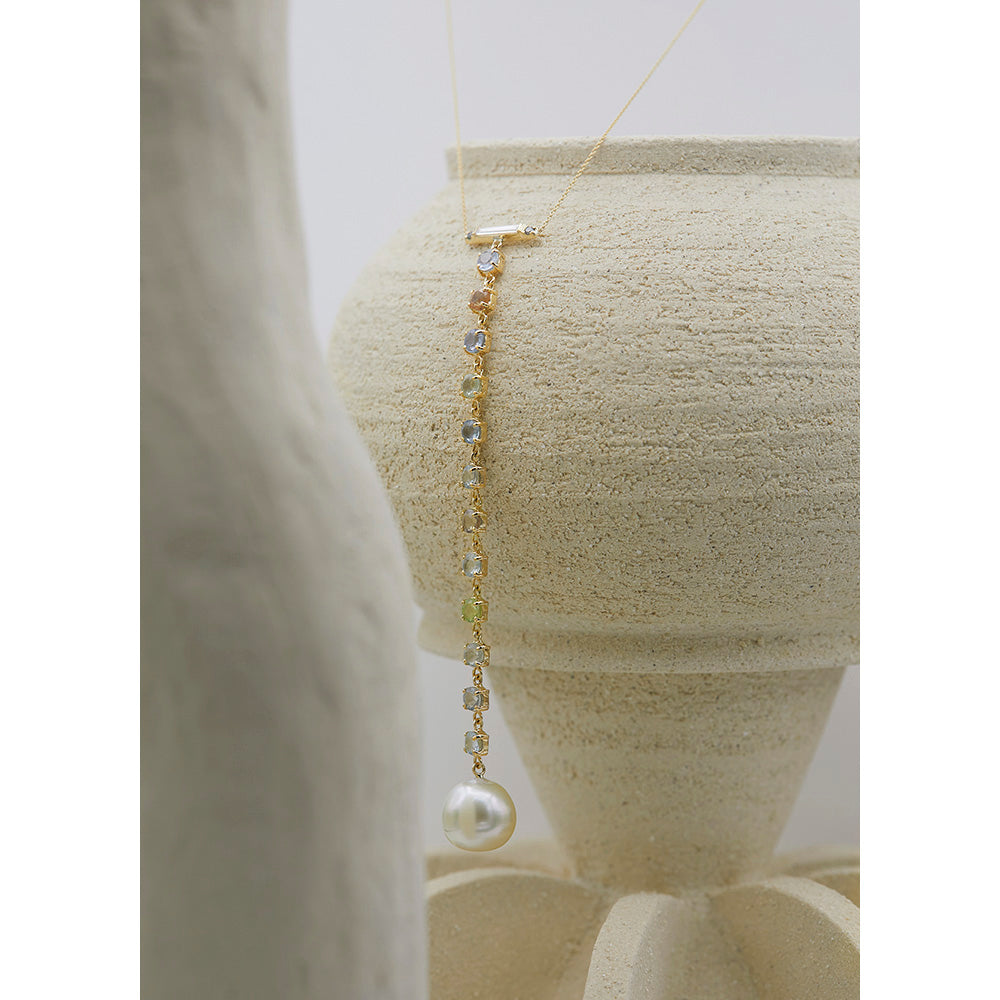 Galaxy natural color sapphire diamond and South Sea pearl necklace