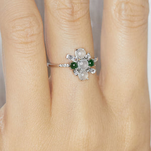 Galaxy natural icy and green jadeite diamond ring