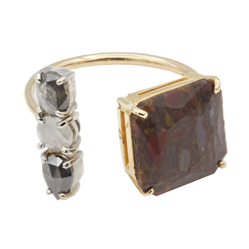 Galaxy Rare dinosaur bone fossil gray diamond ring