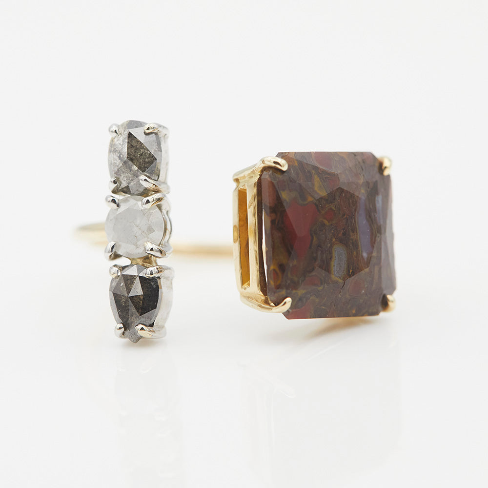 Galaxy Rare dinosaur bone fossil gray diamond ring