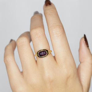 Neptune pinkish purple spinel diamond signet ring