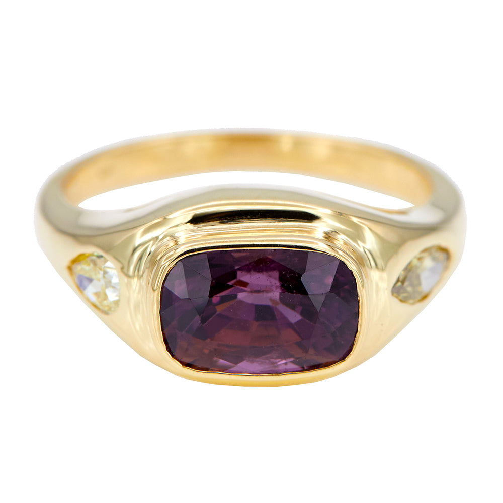 Neptune pinkish purple spinel diamond signet ring