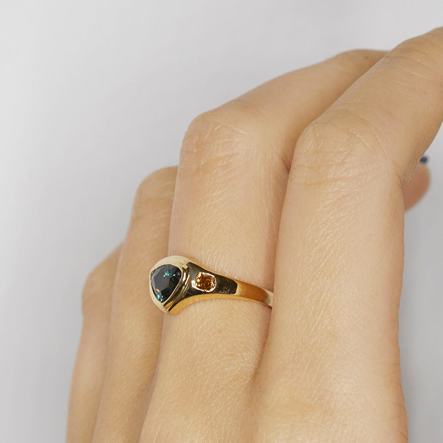 Neptune trillion sapphire diamond signet ring xiao wang jewelry
