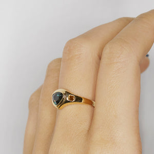 Neptune trillion sapphire diamond signet ring