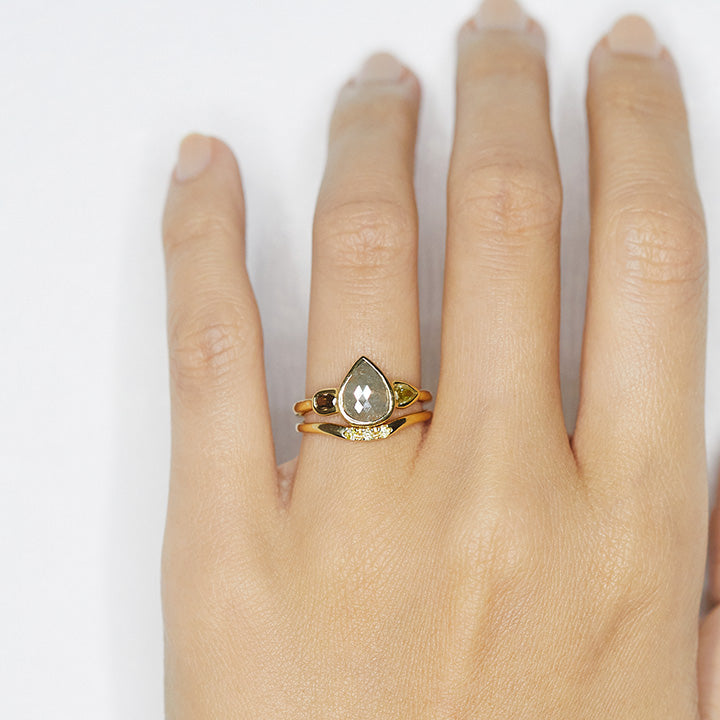 Stardust light gray rose cut pear diamond ring
