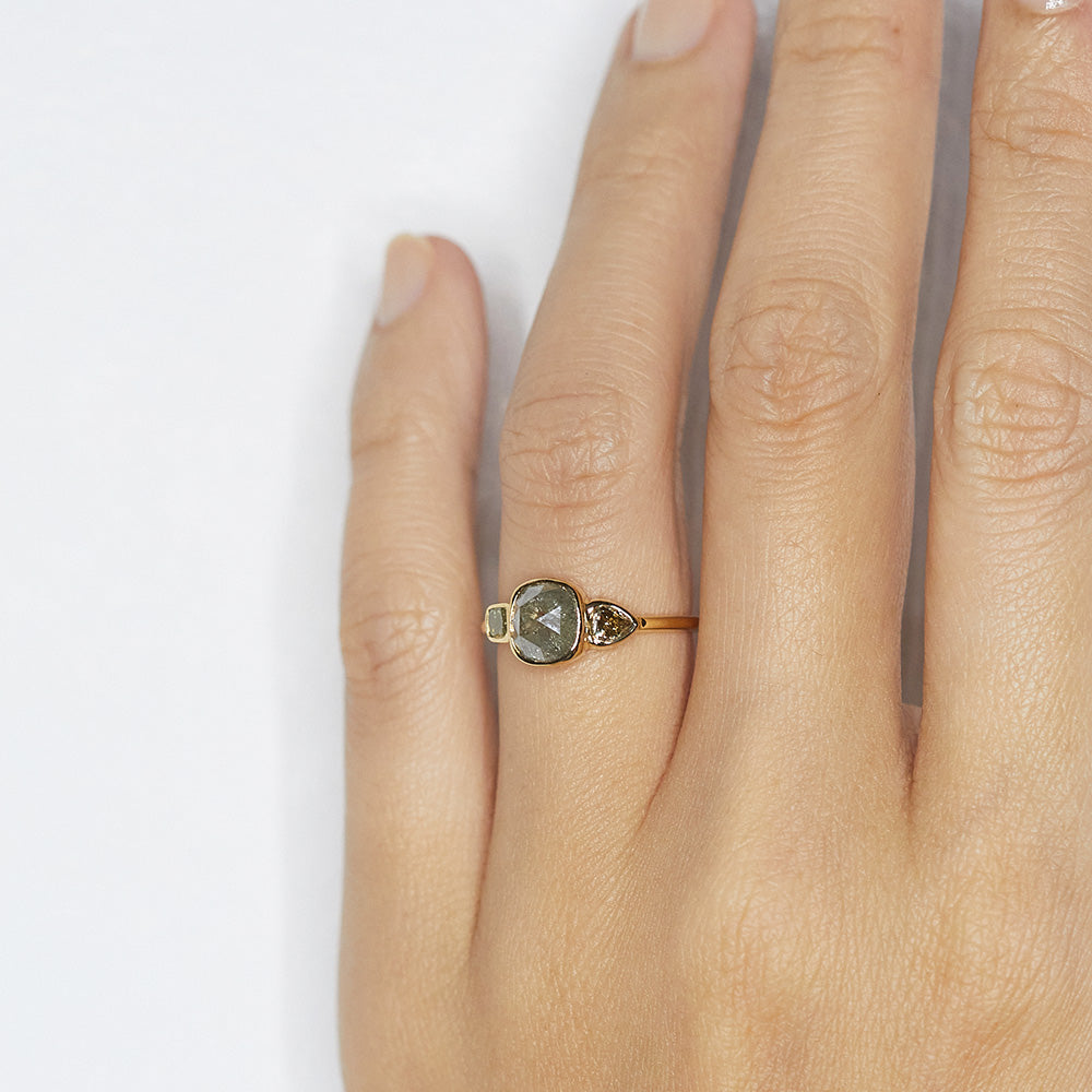 Stardust cool gray rose cut cushion diamond ring