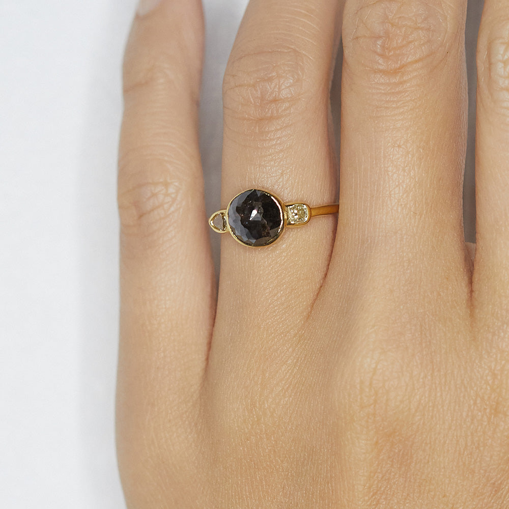 Stardust brown rose cut round diamond ring