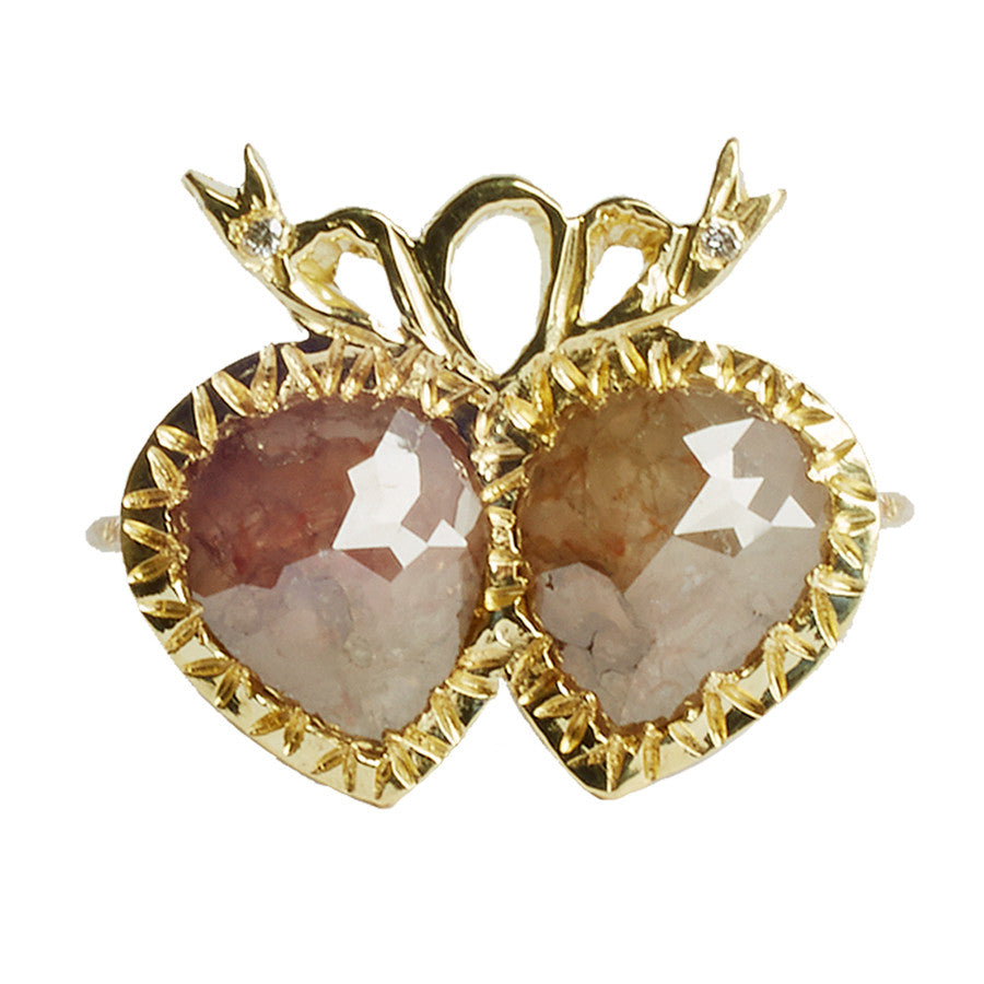 Double heart rose cut diamond ring