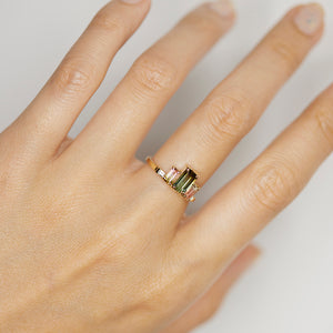 green and bi color tourmaline diamond Galaxy Ring