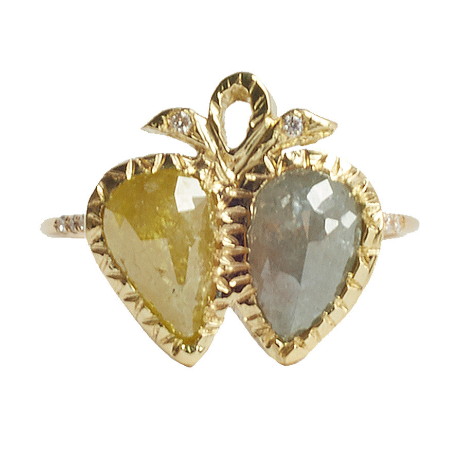 twin heart rose cut diamond ring