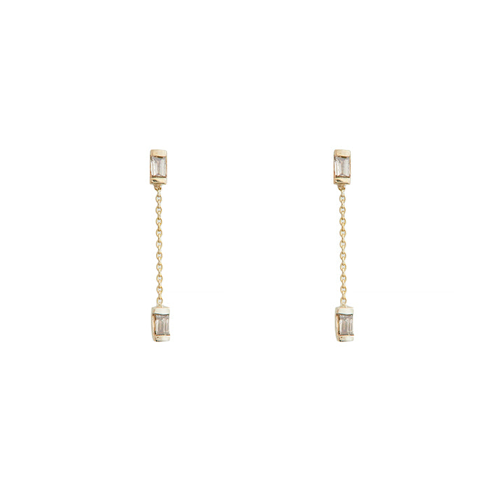 Gravity champagne baguette diamond chain earrings