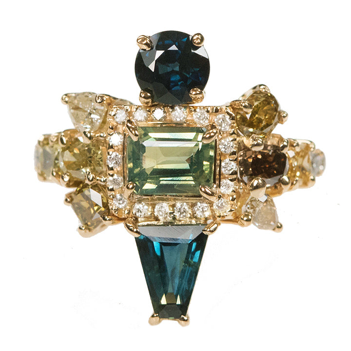 Galaxy blue and green sapphire color diamond ring