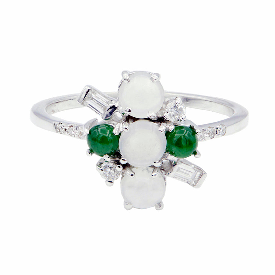 Galaxy natural icy and green jadeite diamond ring