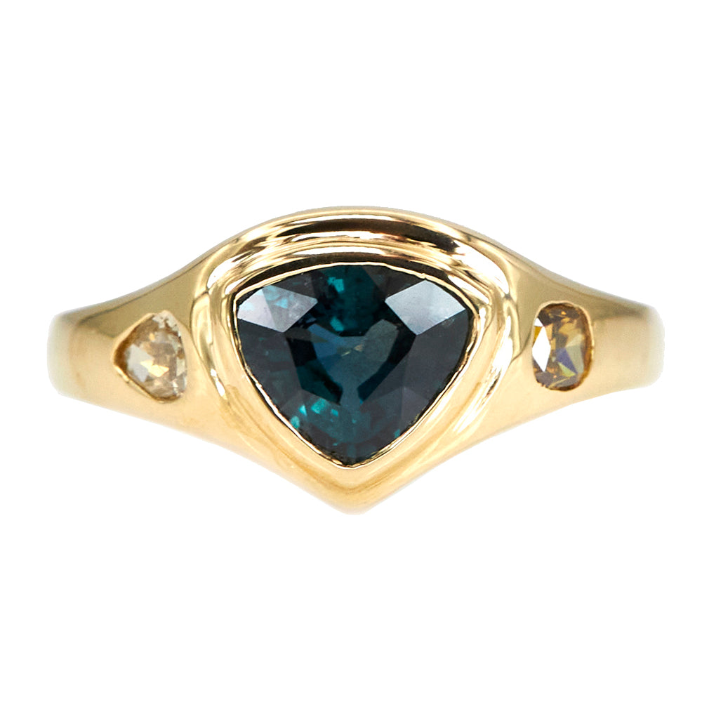 Neptune trillion sapphire diamond signet ring