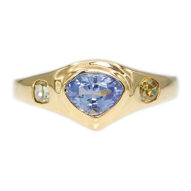 Neptune trillion light blue sapphire diamond ring